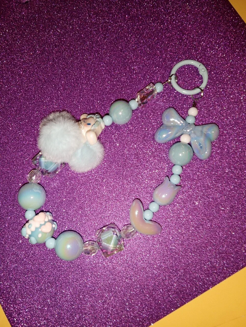 Cinnamoroll Plush Phone Strap With Bow, Heart, And Pearl